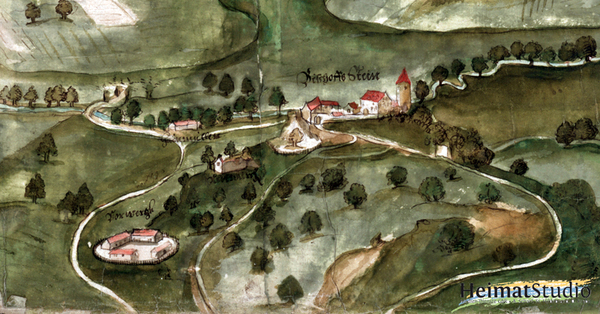 Burg Stein und das Burggelände um 1582