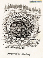 Reste des Bergfrieds in einer künstlerischen Darstellung